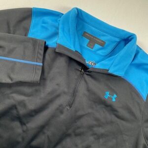 Under Armour Coldgear Fleece Mens 1/4 Zip Fleece Pullover Black Blue Large